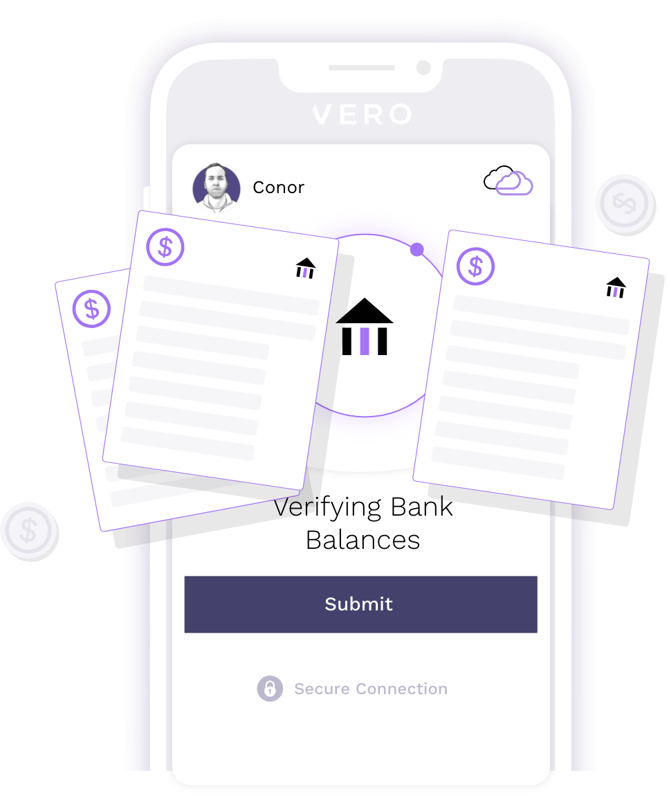 Image of an illustration of a mobile device verifying bank balances